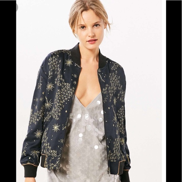 Clelestial bomber jacket XS BNWOT Navy Gold - Picture 2 of 6